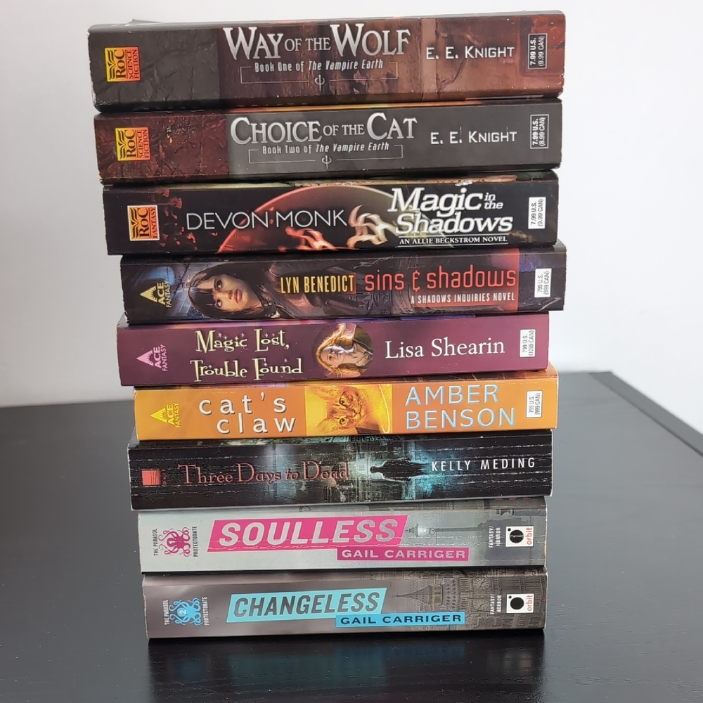 Fantasy, Horror, and Sci-Fi Paperback Book Lot Of 9 Gail Carriger, E.E.Knight